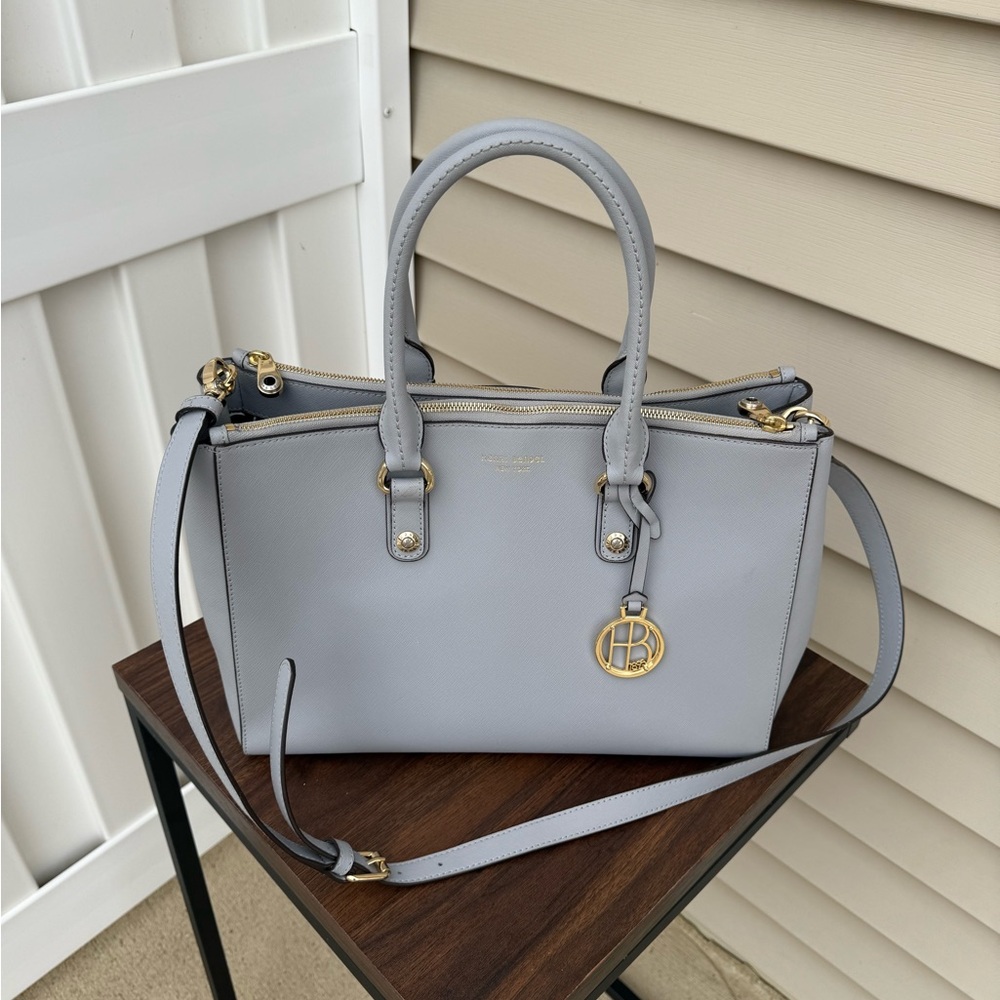 Henri Bendel West 57th St satchel light gray/blue saffiano leather satchel Bag